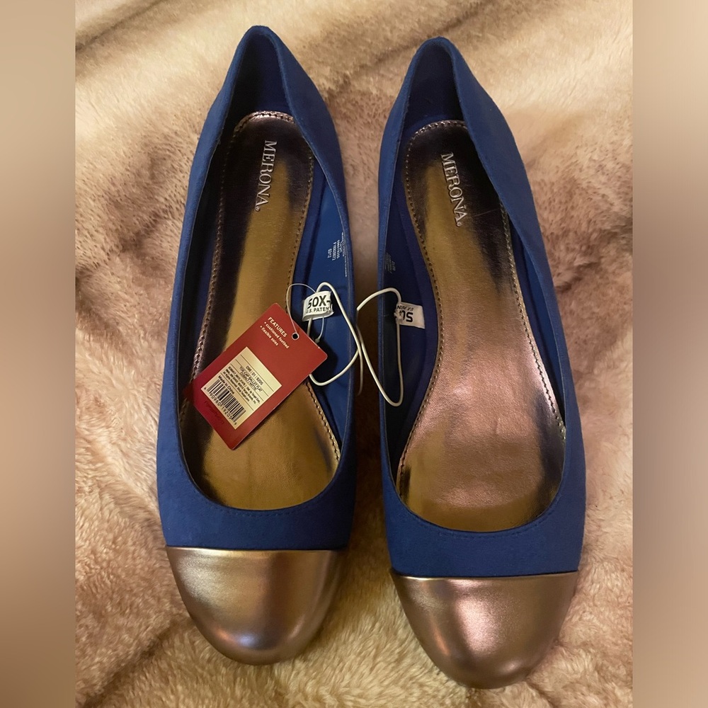 New in box Merona Mittie toe capped ballet flats in cobalt blue. Size 10